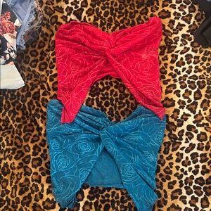 Twist Front Floral Lace Bandeau Tops - Red & Teal both shirts for $8